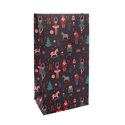 Christmas Favor Bags - 24-Count Christmas Pattern Design With Nutcracker & Ballerina On Dark Green Kraft Party Paper Goodie Lunch Bags - Christmas Party Supplies For Christmas Gifts - 9.5" X 5.5" X 3.25" #TOP13