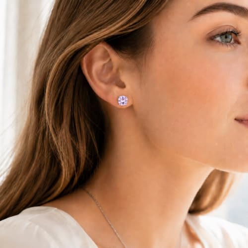925 Sterling Silver Purple CZ Stud Earrings for Women Birthstone Jewelry - image 3