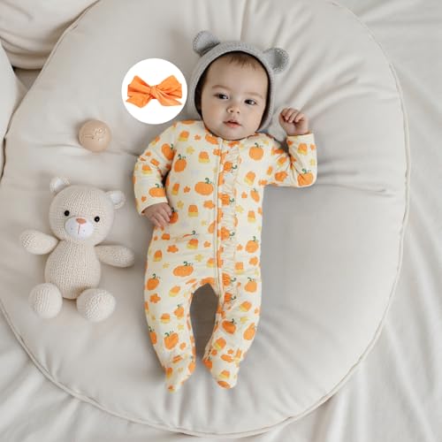 My First Halloween Baby Girl Outfit Newborn Preemie Pumpkin Onesie Zipper Footie Romper Jumpsuit Fall Clothes2