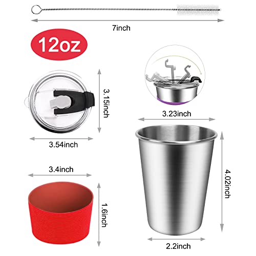 Shineme Kids Stainless Steel Cups,12Oz Kids Metal Drinking Glasses With Lids And Sleeves, 5Pack Reusable Water Tumbler For Children And Adults, Apply To Indoor And Outdoor #TOP1