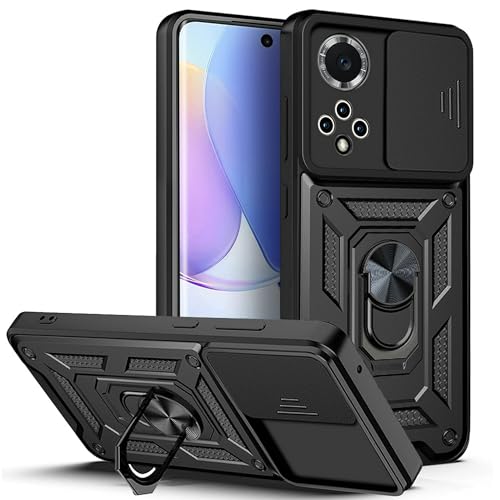 Compatible with Huawei nova 9 NAM-AL00 NAM-LX9 Case [2 in 1 Slide Camera Lens Cover] Compatible with Huawei nova 9 Phone Case Cover Black