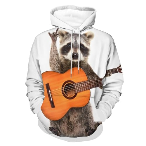 Hoodie raton laveur guitare pour homme et femme sweat à capuche manches longues pull gris taille S