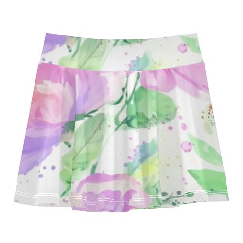 Skirts with Shorts Watercolor Wildflowers Pastel Athletic Shorts Girls Skorts Running Teen Cheer 4t