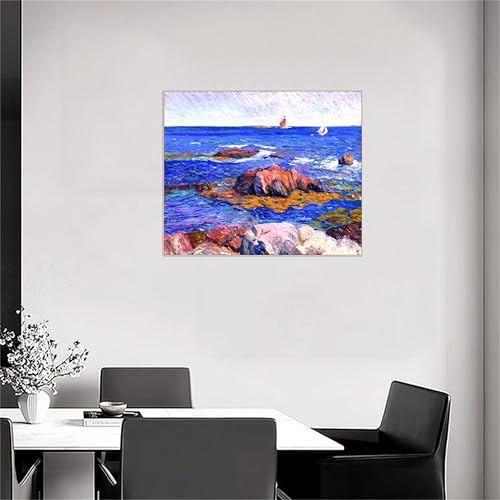 Tableau d'art William Glackens Lighthouse 72x60cm avec cadre argenté de prestige - 2