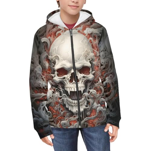 GLUDEAR Boys Girls Cool Skull 3D Printed Long Sleeve Hooded Sweatshirt Zip Up Jacket Pullover Hoodies3