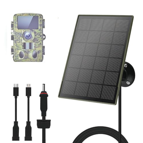 1Pack Trail Cameras pannello solare 3W/5V,batteria ricaricabile 6000mAh,IP66,Tipo-C/Micro-USB/DC,compatibile con Caccia telecamere da（3G/4G),Macchine fotografiche per mangiafagioli per uccelli