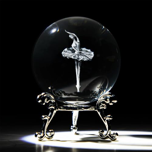 HDCRYSTALGIFTS 3D-Lasergravur Ballerina, tanzende Kristallkugel, Briefbeschwerer, elegante Ballett-Tänzerin, Mädchen, Glaskugel, Heimdekoration (60 mm, 6,1 cm)