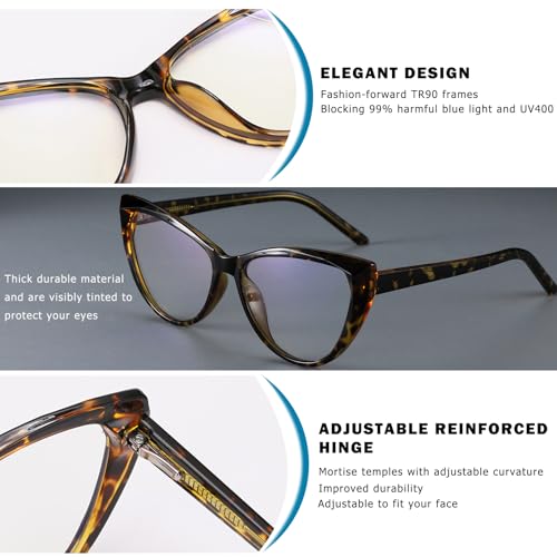 Image of Blue Light Blocking Glasses, TR90 Cat Eye Frame Computer Glasses With Anti Eyestrain & UV Glare Protection (Tortoise)