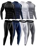 Hicarer 4/6 Set Men's Thermal Underwear Compression Shirts Pants Long Sleeve Base Layer Set for Men Hiking Ski Sports Winter(4 Set,Classic Color,X-Large)