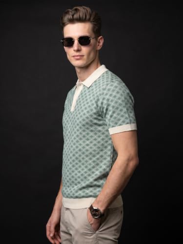 Image of Veirdo Men's Flatknit Printed Half Sleeve Polo T-Shirt with Collared Neck, Loose Comfortable Fit, Casual Style for Office, Travel, (Sizes S to 2XL)