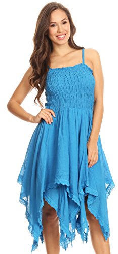 Image of Sakkas Ella Smocked Bodice Spaghetti Strap Double Layered Dress