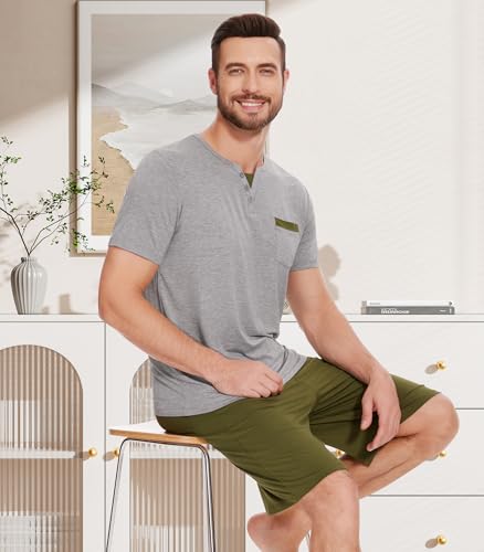Image of NACHILA Men's Bamboo Viscose Pajamas Set Raglan Short Sleeve Shorts Pjs