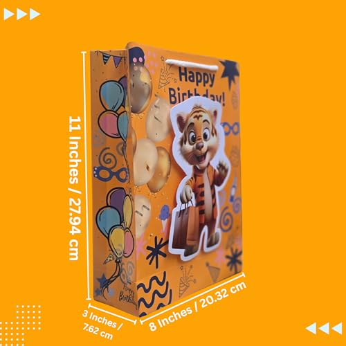 Image of TASCHE 3D Gift Bags for Return Gifts | Pop-Out Paper Bags for Kids Birthday, Baby Shower, Party Favors | 11x8x3 Inches (TIGO POP, Pack Of 40)