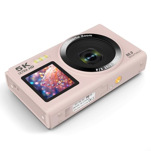 Digitalkamera, 5K 80MP Dual-Bildschirm-Kamera mit 18-fachem Zoom, 7,1 cm Display, WiFi-Transfer, Vlogging-Recorder für Studenten, Reisende (Rosa)