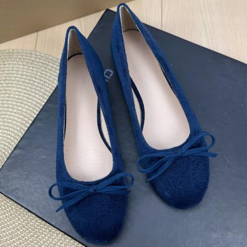 Image of TN TANGNEST Women's Velvet Flats Round Toe Ballet Shoes | Elegant Bowknot Flats Comfortable Casual Slip On Flats for Work