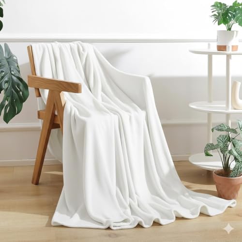 Image of Harleen Blankets, 250 GSM Super Soft Flannel Cozy Blankets for Single Bed, Washable Lightweight Blanket for Couch Sofa Bed Office, Warm Plush Blankets for All Season (60 inchx90 inch) (White, Single)