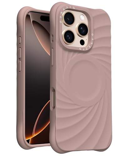 Coque iPhone 16 Pro Max ORNARTO, étui silicone marron texture ondulée premium