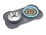 🐾 【MATERIAL SEGURO Y GARANTIZADO】Pecute Comedero Lento para Perros, Hecho 100% de silicona de grado alimenticio + Acero inoxidable 201 + polipropileno no tóxico, certificado por la FDA, seguro, no tóxico, resistente a altas temperaturas, sin olor, gran plasticidad, protección medioambiental y ecológica, limpio y seguro, y que cuida de la salud de las mascotas!