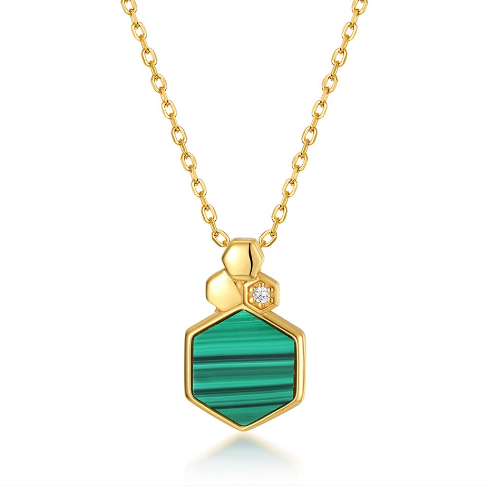 Pendentif en malachite véritable d'exception, argent 925 et zircons 5A éclatants