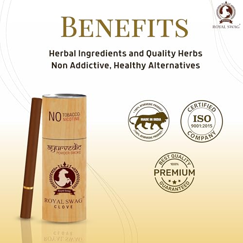 Image of ROYAL SWAG Herbal Cigarettes 100% Tobacco Free and Nicotine Free Clove Crush with Ayurvedic Herbs Flavoured - Pack of 15 Sticks