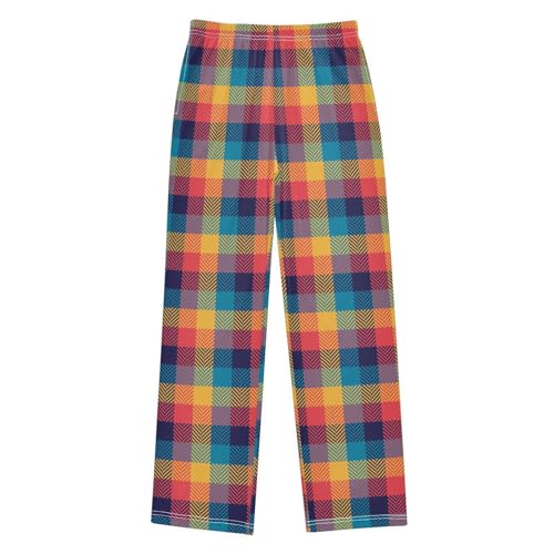 Red Blue Yellow Plaid Pattern Boys Pants for Kids Jogger Pants with Pockets S-XL