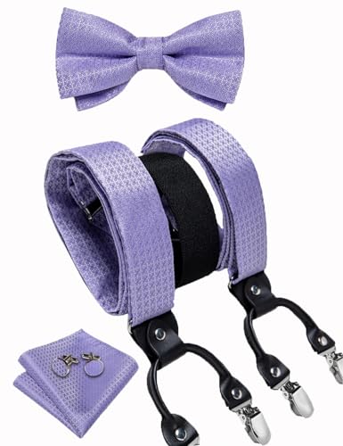 Image of DiBanGu Paisley Bow Tie and Supenders for Men Tuxedo Heavy Duty 6 Clips Suspender Adjustable Y-Shape Mens Trouser Braces