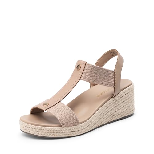 Reviews de Plataformas y soportes - solo los mejores. 44 DREAM PAIRS Sandalias de cuña para mujer, Alpargatas de punta abierta con plataforma soporte para caminar playa verano,Size 25.5 cm,Nude,SDWS26006W