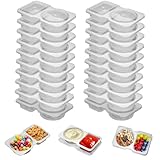 UVHJW 20 Set Reusable Snack Containers, 2-Compartment Dipping Containers with Lid for Refrigeration, Portion Control, Outdoor Takeaway Sauce Dip Case