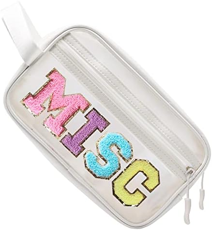 COSHAYSOO Clear MISC Makeup Bag Miscellaneous Stuff Organizer, Small Preppy Chenille Letter Patch Cosmetic Zipper Pouch, Toiletry Make Up Travel Purse Gifts for Teen Girls Women Daughter Sister COSHAYSOO Clear MISC Makeup Bag Miscellaneous Stuff Organizer, Small Preppy Chenille Letter Patch Cosmetic Zipper Pouch, Toiletry Make Up Travel Purse Gifts for Teen Girls Women Daughter Sister