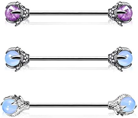 OUFER 14G Industrial Barbell 316L Stainless Steel Dragon Claw Natural Stone Industrial Barbell Piercing Jewelry Cartilage Earrings