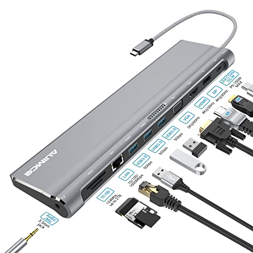 ⚡Adattatore Multiporta USB-C Docking Station 12 in 1: Estendi l'USB C del tuo laptop a 12 porte: HDMI + DP + VGA + Ethernet + 3 pezzi USB 3.0 + SD / TF + PD (alimentatore) + porta dati USB C + audio /microfono. Comodi accessori per il tuo nuovo laptop USB C.