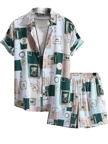 Image of Leriya Fashion Co-ord Set for Men T-Shirt & Shorts Nightwear Set | Summer Loungewear, Beachwear & Night Suit for Daily Comfort, Rayon, Striped