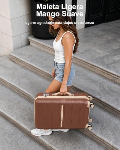 Miniatura 10 de British Traveller Maleta De Viaje Con Material Pp Maleta De Cabina Rígida Ligera Con Cerradura Tsa 55x37x22cm,Marrón