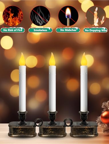 Image of 4PK Battery Operated LED Window Candles, 7.75 inch Christmas Candle Lamp | Dusk to Dawn Light Sensor, Cordless, Flameless, UL Certified, Bronze Base, Taper Candles for Table Bedroom Indoor Home Decor