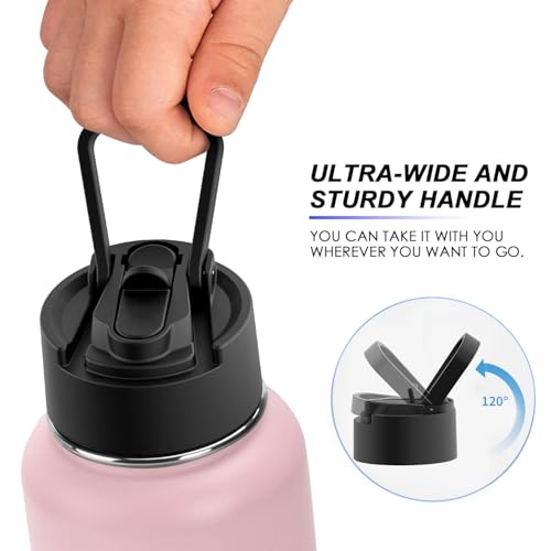 Image of Koodee Water Bottle with Straw 32 oz Stainless Steel Double Wall Vacuum Insulated Wide Mouth Water Flask-Reusable Metal Sports Water Bottle for Women (Light Pink)