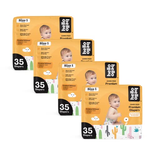 Image of Hello Bello Premium Baby Diapers Size 1 I 140 Count of Disposeable, Extra-Absorbent, Hypoallergenic, and Eco-Friendly Baby Diapers with Snug and Comfort Fit I Stuck on You
