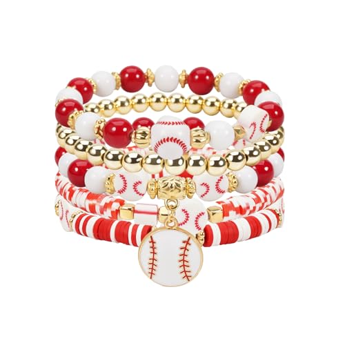 Image of Football Baseball Soccer Beaded Bracelets for Women Stackable Game Day Sports Theme Bracelet