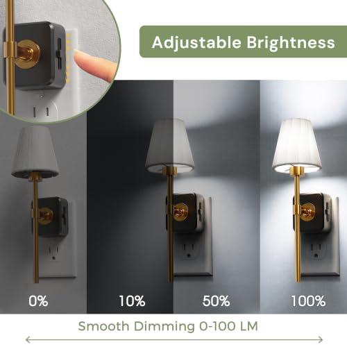 Image of L LOHAS LED Night Lights Plug into Wall,White Pleated Fabric Cover Night Light, 5000K Daylight with 0-100LM Dimmable Night-light, Dusk to Dawn Sensor Vintage Nightlight for Bedroom Living Room