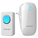TECKNET-Timbre Plug-in Sin Hilos Inalmbrico,Transmisor Autoalimentado, Resistente Al Agua, 4 Niveles de Volumen con 58 Sonidos (Blanco)