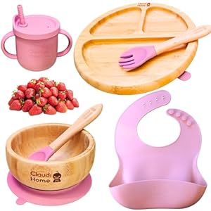 Claudi Home Bambus Kindergeschirrset Rosa