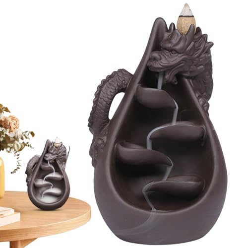 Quemador de Incienso reflujo Dragón – Incensario Cascada Morada, Soporte Decorativo para Cono y Varilla | Decoración relajación Yoga el hogar, Accesorio meditación, aromaterapi