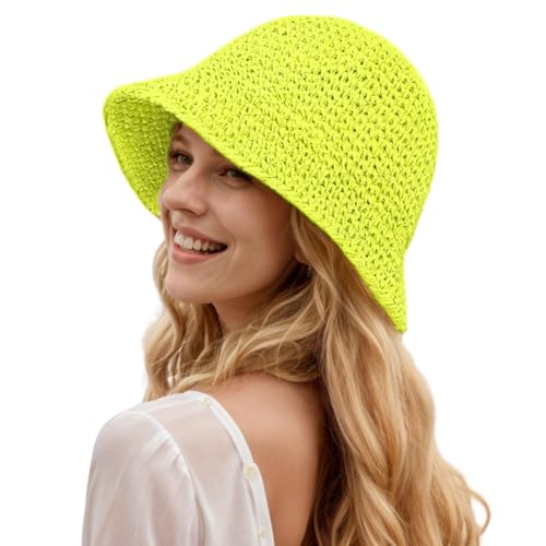 Image of Womens Floppy Straw Sun Hat Packable Wide Brim Summer Beach Hat Foldable Crochet Bucket Hats