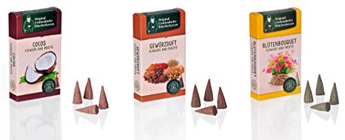 Crottendorfer Räucherkerzen Flower & Fruits - Duft: Cocos + Gewürzduft + Blütenbouquet - Größe: M - 3x24 Stück - Made in Germany