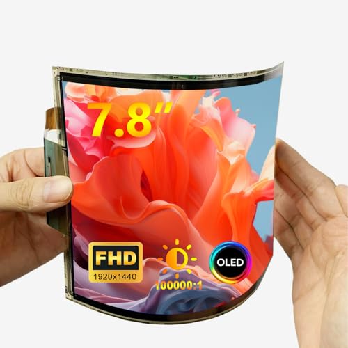 7.8 inch Flexible Display Curved Bendable Screen FHD 1440 * 1920 AMOLED Display with HDMI Driver Board OLED Monitor Without Enclosure Kit for DIY Prototype Demo (for All Systems 1920 * 1440)