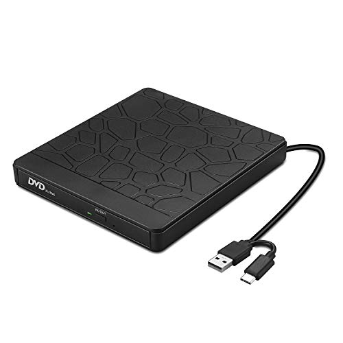 Externes CD DVD Laufwerk, Aonerex Portable Brenner und Lesegerät USB 3.0 mit Type-C Slim CD/DVD-RW, Plug&Play, Kompatibel mit Win10/XP/Win 7/Win 8,