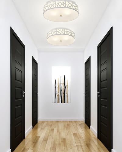 2-Light Flush Mount Ceiling Light, 12 inch Modern Ceiling Light Fixture with White Metal and Frosted Glass Shade for Hallway, Kitchen, Bedroom - Image 6