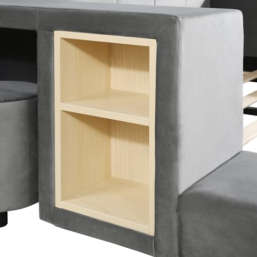 Tdewlye UPHOLSTERED GROUNDED BED Mother & Child Bed Velvet Fabric Upholstered Floor Platform Bed With Bedside Desk And Little Round Stool thumb #5