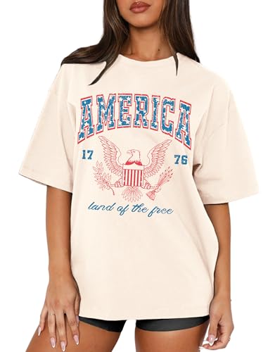 MAPICK Women Oversized 4th of July Graphic T-Shirts 1776 America Shirt Short Sleeve Patriotic Casual Tee Tops