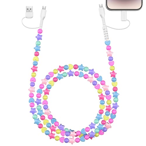 VOFUOE USB C Cable for iPhone 17 Charging Cord [MFi Certified] 4 in 1 Multi Fast Charging Cable Stars Beads Charging Cord Extra Long 4.9FT Girls for iPhone 16, for Galaxy S25 & Most Devices-Colorful