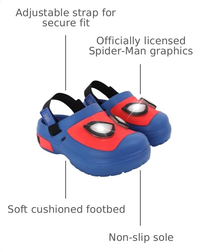 Image of Marvel Spiderman Clogs for Kids, Waterproof Slip On Toddler Clogs